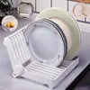 Hooks & Rails Foldable Dish Plate Drying Rack Organizer Drainer Plastic Storage Holder White Kitchen