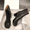 디자인 타비 부츠 스플릿 발가락 Chunky 하이힐 여성 부츠 가죽 Zapatos Mujer 패션 가을 여성 신발 Botas Mujer1