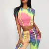 Zhangyunuo yoga set fluorescerande kort ärm topp byxor gym 2 styck träning aktiv mångfärgad kostym kvinnor sexig fitnclothing x0629