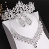 Grânulos de cristal de luxo barroco Conjuntos de jóias nupciais Tiaras Crown colar brincos casamento African Set 210701