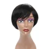 Pixie Corte Straight Short Bob Perucas Natural Color Brasileiro Remy Human Hair Com Bangs Completo Machine Wig para mulheres negras