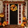 Хэллоуин тыква венок украшения красные ягоды клен листьев урожая ротанга гирлянда искусственная входная дверь дома украшение венок Y0831