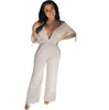 Effen Kleur Kantoor Dame Hoge Taille Wijde Pijpen Broek Rompertjes Vrouwen Jumpsuits Elegantie Trendy Zomer Street Fashion Overalls 210525