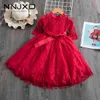Lace Girls Dress Red Dresses For Christmas Anniversaire Gift Party Frocks Tutu Toddler Kids Prom Gown Dress Children's Clothing Q0716