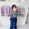 Wiosna Koreański Styl Dziewczyny Koszulki Bawełniane Loosee Paski Najlepsze Dzieci Moda Odzież E9020 210610