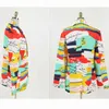 Moda Renkli Blok Mektup Baskı Blazer Feminino Kadınlar Uzun Kollu Çentikli Yaka Ceket Kadın Gevşek Giyim 211122