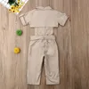 Toddler Baby Kid Girl England Style Jumpsuit Kids Summer Short Sleeve Show waist Overalls Trousers Casual Loose Jump suit