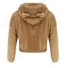 Bär Ohren Warme Plüsch Hoodies Frauen Herbst Schulter Crop Top Teddy Mode Pullover Kawaii Sweatshirt Harajuku Mit Kapuze Hoody 201212