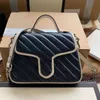 Women Handbag Original box Bag Date Code Genuine Leather Purse shoulder cross body msenger bags Marmont digner chain flat black 23cm D7rp#