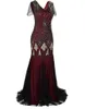 V-Ausschnitt Langer Prom Dress Pailletten Majojoy Perlen Party Kleider Frauen Elegant Sleevelees Kleider für 2022