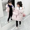 2021 moda bambini vestiti invernali ragazza giacca collo di pelliccia caldo con cappuccio lungo piumino di cotone cappotti per bambini capispalla parka abbigliamento H0910