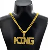 Pingente Colares Homens Hip Hop Cheio Rhinestone Rei Forma Pingentes Bling Gelado Chain Chain Hiphop Colar de Jóias Presente