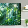Tropiska Palm Leaves Grön Växt Dusch Gardin Set Polyester Vattentät Gardiner 3D Utskrift Hem Badrum Inredning Modeskärm 210609