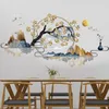 Adesivi murali Stile cinese Pittura a inchiostro Adesivo Paesaggio Ginkgo Tree Home Decor Decalcomania di arte Murale Carta da parati per soggiorno
