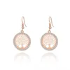 Fashion Chandelier Gold Crystal Drop Earrings Dangle Women Hollow Out Tree of Life Pattern Round Earring