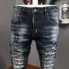 Fashion Streetwear Men Jeans High Quality Slim Fit Paint Designer Elastic Hip Hop Pants Spliced Biker Homme 210723