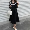 Vintage Losse Turn Down Collar Office Lady Streetwear Casual Hoge Taille Retro Zomer Zoete Lange Jurken Vestidos 210525