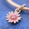 Rose Gold Metal Plated Pink Daisy Flower Dangle Charm Bead For European Pandora Jewelry Charm Bracelets