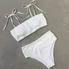 Bikini's set sexy kanten hoge taille Braziliaanse bikini 2022 zwemkleding vrouwen bandeau zwempak vrouw push -up badpak zomer witte biquini