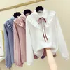 Mulheres Casual Poncho Estilo Mulheres Blusa E Tops Manga Longa Bow Listrado Moda Ruffle Camisetas Meninas Casuais Blusa Mujer 210604