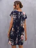 Floral Print Lace Trim Batwing Sleeve Tunic Dress SHE