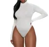 Women's Jumpsuits & Rompers Autumn Ribbed Knitted Sexy High Collar Cut Bodysuit Women Black White Gray Neck Female Long Sleeve Jumpsuit Offi