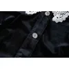 Robe rétro française femmes dentelle patchwork noir velours col en V robes de soirée élégantes dame 2021 bouton décontracté marée mi-mollet vestiods Y1204