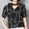 Womens tops and blouses short sleeve tops v collar white striped black chiffon blouse shirt female women shirts 3020 50 210527