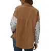 여성용 재킷 여성 긴 소매 느슨한 셔츠 가을 숙녀 레저 스타일 표범 인쇄 접합 옷깃 코듀로이 블라우스 싱글 브레스트 탑스