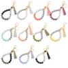 11 Kolory Drewniane Tassel Koralik Bransoletka Keychain Silikonowe Koraliki Bransoletki Dla Kobiet Dziewczyna Brelok Nadgarstek Pasek Klucz Ring Chain Zroszony Wristlet Bransoletka Przenośny Uchwyt Samochodowy