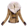 Vinter Kort Suede Läderjacka Kvinnor Plus Storlek Kvinna Motorcykel Biker Faux Fur Lined Coat Woman Windbreaker