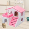Małe materiały dla zwierząt Hamster Hideout Nest Słodkie ćwiczenia Zabawki Drewniany Dom Mysz z drabiną Slajdów do Kostki Gwinei Akcesoria