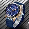 2022 LIGE Blue Casual Mesh Belt Fashion Quartz Gold Watch Mens Watchs Top Brand Luxury Arelproof Clock Relogie Masculino 2202252862601