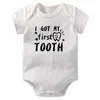 Macacão I Got My First Tooth Print Engraçado Body para Bebê 100% Algodão Meninos Meninas Presentes de Banho