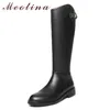 Meotina Vinter Ridor Kvinnor Naturligt Äkta Läder Block Heel Knä High Boots Zipper Round Toe Skor Lady Fall Storlek 33-43 210608