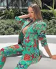 Damespakken Blazers 2021 Spring en herfst Hoogwaardige Green Long Sleeve V-hals Barfish Print Jacket Classic Fashion Office Luxe
