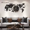 120 CM poinçon bricolage noir acrylique carte du monde grande horloge murale Design moderne autocollants montre silencieuse maison salon cuisine décor 25931916