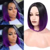 Synthetic Bob Wig Simulation Human Hair Wigs 12 Inches Black Purple Ombre Color Middle Part Perruques RXG9170