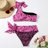 Wysoka talia bikini 2021 Sexy Jedno Ramię Stroje Kąpielowe Kobiety Push Up Swimsuit Kobiet Print Bikini Zestaw Bandaż Kostium Kąpielowy Beachwear Y0820