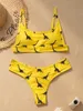 Sexy Dinossauro amarelo impressão de maiô mulheres banhos bandeau biquinis mulher push up swimwear esporte natação banho terno adorável 210712