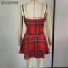 ZOOEFFBB Plus Size Clothing Sleeveless Mini Slip Dress Sexy Bodycon Club Outfits Bandage Plaid Dresses for 2021 Fashion Women Y0118
