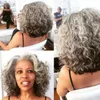 Custom Grey Human Hair Wig Short Curly Salt och Peppar Fashion Hot Two Tone Blandad Silver Grå 150% Densitet 10-14inch