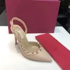 Sandalias de tacón alto de cuero para mujer, zapatos con remaches de baile para mujer, zapatos de tacón a la moda con punta en pico, zapatos de tacón con tira trasera genuina, fiesta Sexy para chicas 6,5/9,5