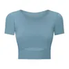 Haut court de Yoga pour femmes, Slim, couleur unie, Sexy, ajouré, T-shirt à manches courtes avec poitrine rembourrée, soutien-gorge de sport pour course à pied