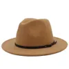 Vintage unisexe laine mélangée Panama chapeau Gangster Trilby Fedora large bord Sombrero parrain casquette église fête casquettes avec boucle de ceinture