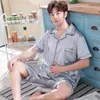 JULY'S SONG Spring Summer Men Faux Silk Pajamas Set Simple Pure Color Leisure Nightwear Short Sleeves Sleepwear 210901