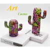 Painted Graffiti Cactus Creative Home Room Color Decorations Entrance Wine Cabinet Office Ornaments Resin Crafts 210811