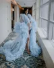 Light Sky Blue Maternity Dress Robes for Photo Shoot or baby shower Ruffle Tulle Chic Women Prom Gowns Ruffles Long Sleeve Photography Robe Party Dresses