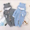 Vinter Stickad Kläder Nyfödd Fleece Spädbarn Baby Boy Jumpsuit Hooded Girl Romper Overaller 210226