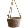 Woven Rattan Hanging Planter Flower Pot Plant Basket Balcony Garden Home Decor 210922